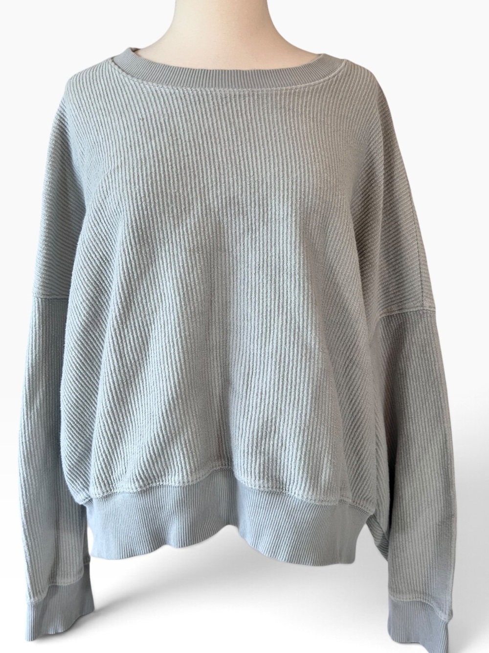Aerie New Love Corded Cropped Crew Sweatshirt - Stone Gray
